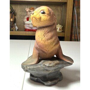 HOMCO Masterpiece Hand-Painted Porcelain Baby Seal Figurine On Rock Base